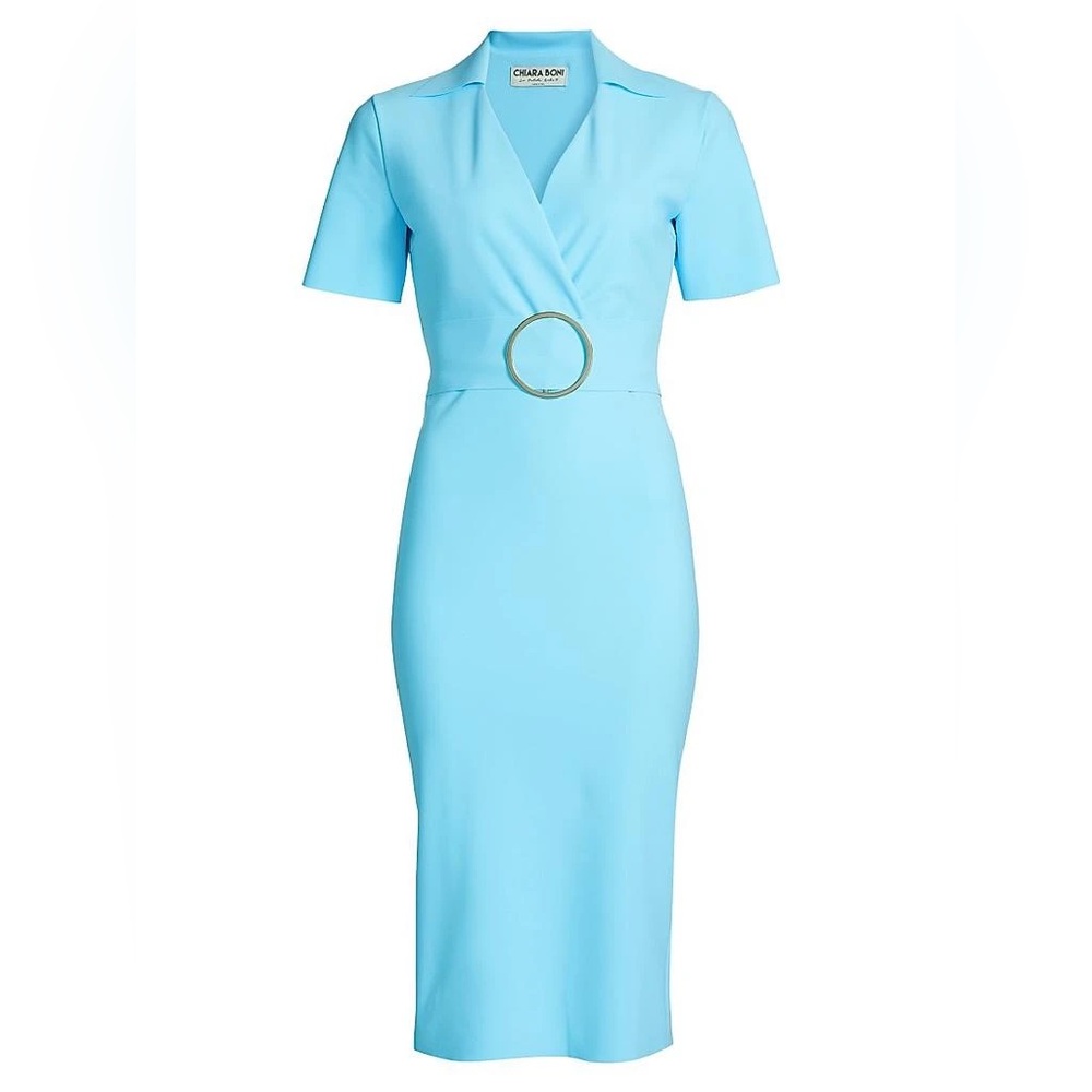 Chiara Boni Light Blue Midi Dress with Ring Detail